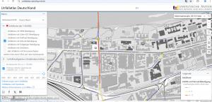 Unfallatlas zur Mittermaierstraße, der Screenshot zeigt, dass dort ein Schwerpunkt ist.
