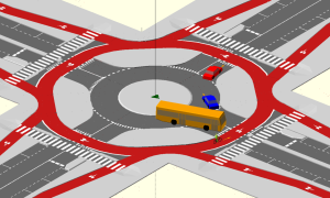 Schematische Darstellung eines geschützten Kreisverkehrs aus den Niederlanden.